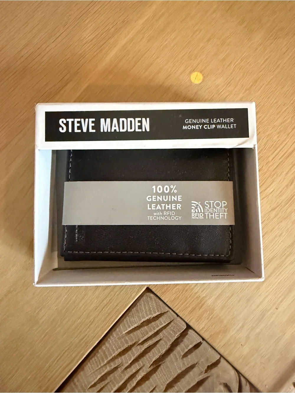 Steve Madden Black Leather Money Clip Wallet